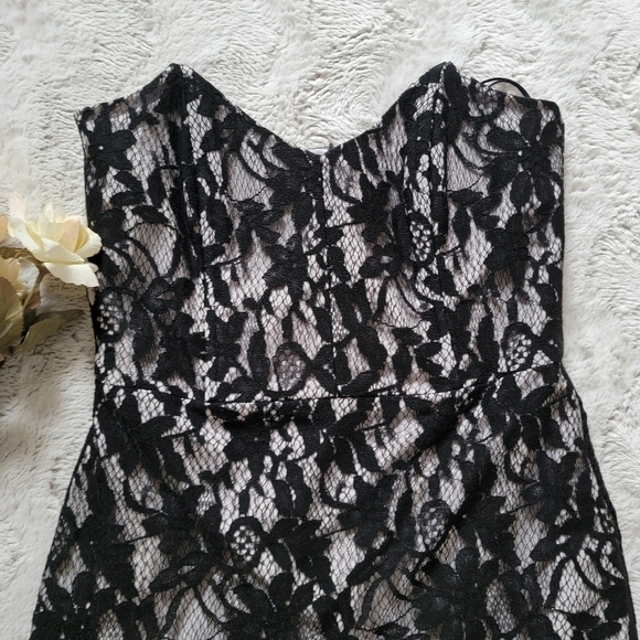 Mason Black Lace Overlay Strapless Mini Dress Bust Wire Boning Dress Size 4 - Picture 6 of 13